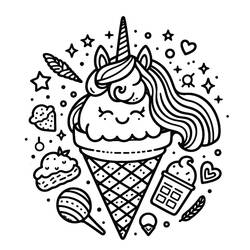 Zeichnungen zum Ausmalen: Einhorn-Eis - Kostenlose Malvorlagen zum Ausdrucken