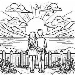 Zeichnungen zum Ausmalen: Sonnenuntergang - Kostenlose Malvorlagen zum Ausdrucken