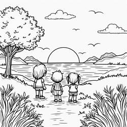 Malvorlage: Sonnenuntergang (Natur und Jahreszeiten) #216011 - Kostenlose Malvorlagen zum Ausdrucken