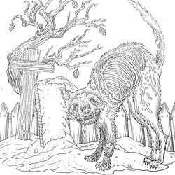 Malvorlage Gruseliger Zombie-Katze auf dem Friedhof