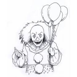 Malvorlage Gruseliger Clown mit Luftballons