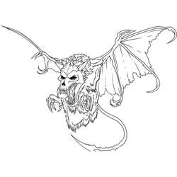Malvorlage Gruseliges Monster mit Fledermausflügeln und Krallen