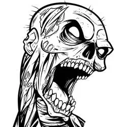 Malvorlage Schreiender Zombie mit freiliegendem Schädel