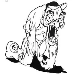 Malvorlage Gruseliger Zombie mit Mütze
