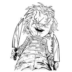 Malvorlage Chucky die Mörderpuppe mit einem Messer