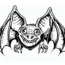 Malvorlage Horror-Fledermaus mit ausgebreiteten Flügeln und scharfen Krallen