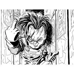 Malvorlage Chucky die Puppe mit einer drohenden Geste