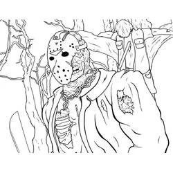Malvorlage Jason Voorhees steht im Wald