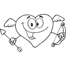 Malvorlage Smiley-Herz cupido mit flügeln und pfeil