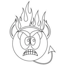 Malvorlage Teufel-Smiley mit lodernden Flammen