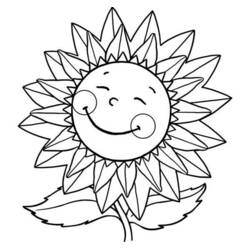 Malvorlage Lächelnde Sonnenblume mit spitzen Blütenblättern