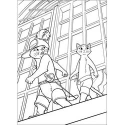Malvorlage Der Gestiefelte Kater und Kitty klettern an einem Gebäude