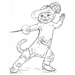 Malvorlage Der gestiefelte Kater mit Rapier und Federhut