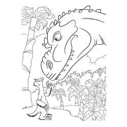 Malvorlage Sid vor einem riesigen Dinosaurier