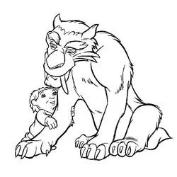 Malvorlage Diego der Säbelzahntiger mit Baby Roshan