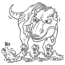 Malvorlage Sid marschiert mit einem riesigen Dinosaurier und drei Baby-Dinosauriern