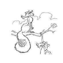 Malvorlage Scrat sitzt auf einem Ast mit Scratte