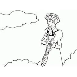 Malvorlage Mary Poppins hält ihren Schirm zwischen den Wolken