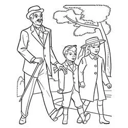 Malvorlage Mary Poppins: Mr. Banks beim Spaziergang mit den Kindern