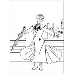 Malvorlage Mary Poppins mit ihrem Papageien-Regenschirm
