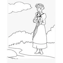 Malvorlage Mary Poppins mit ihrem Regenschirm