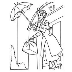 Malvorlage Mary Poppins mit Regenschirm und Tasche