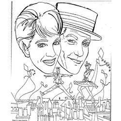 Malvorlage Mary Poppins und Bert über den Dächern