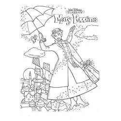 Malvorlage Mary Poppins fliegt mit ihrem Schirm
