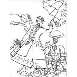 Malvorlage Mary Poppins mit Schmetterling und Drachen