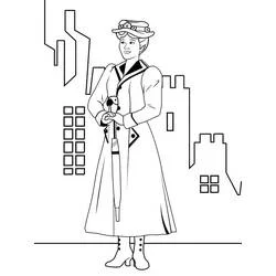 Malvorlage Mary Poppins mit Papageienkopf-Schirm