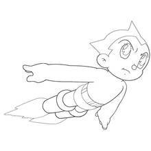 Malvorlage Astro Boy fliegt mit ausgestrecktem Arm
