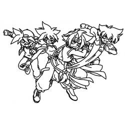 Malvorlage Beyblade Team aus vier Charakteren in Actionpose