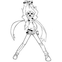 Malvorlage Beyblade-Starter hochgehalten von jungem Blader
