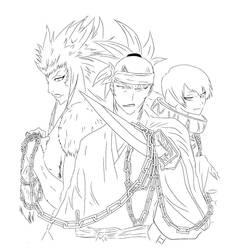 Malvorlage Bleach-Trio in Ketten mit Schwert Malvorlage Bleach-Trio in Ketten mit Schwert