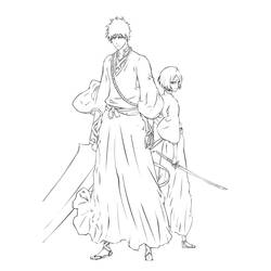 Malvorlage Ichigo und Rukia aus Bleach mit ihren Schwertern Malvorlage Ichigo und Rukia aus Bleach mit ihren Schwertern