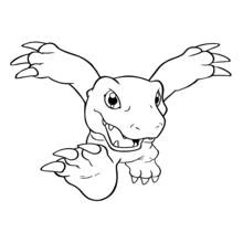 Malvorlage Agumon fliegt mit ausgestreckten Krallen nach vorne