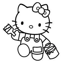 Malvorlage Hello Kitty mit Farbtopf und Pinsel