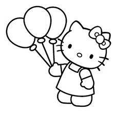 Malvorlage Hello Kitty hält drei Luftballons