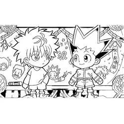 Malvorlage Chibi Killua und Gon nebeneinander