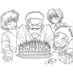 Malvorlage Hunter x Hunter Charaktere um eine Geburtstagstorte