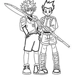 Malvorlage Killua und Gon stehen nebeneinander