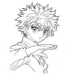 Malvorlage Killua Zoldyck mit stacheligem Haar und erhobener Hand