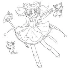 Malvorlage Jewelpet Mädchen mit Zauberstab und Katzen