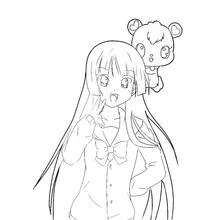 Malvorlage Jewelpet Mädchen posiert mit Bärenfreund