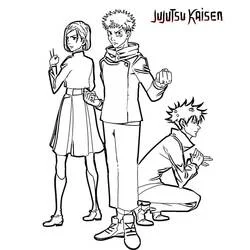 Malvorlage Jujutsu Kaisen Charaktere stehend und kniend