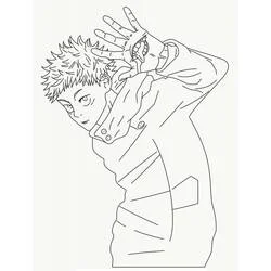 Malvorlage Yuji Itadori mit erhobener Hand