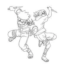 Malvorlage Naruto und Sasuke im Kunai-Kampf