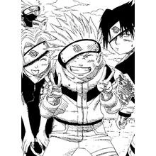 Malvorlage Naruto lächelnd mit Freunden und Victory-Zeichen