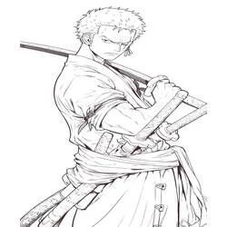 Malvorlage Roronoa Zoro hält seine drei Schwerter