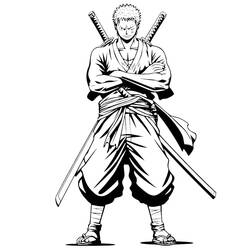 Malvorlage Roronoa Zoro steht mit verschränkten Armen